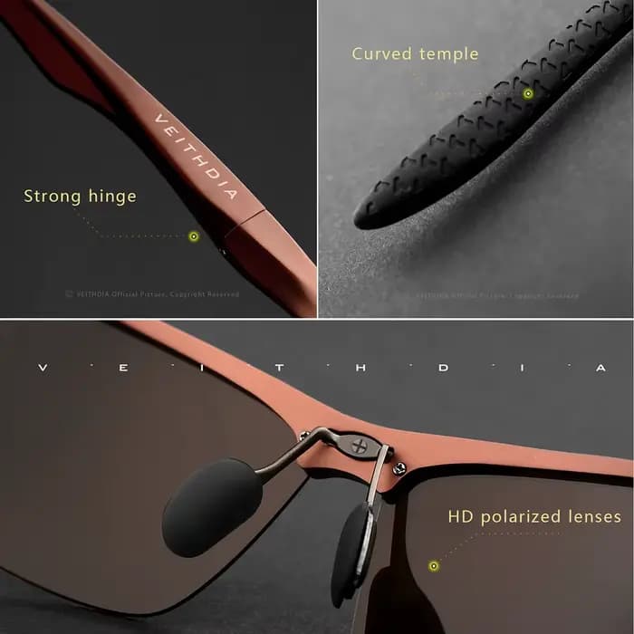 Lunettes de soleil de marque VEITHDIA en aluminium pour hommes, verres polarisés UV400, sans monture
