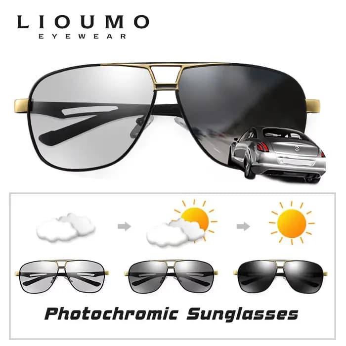 Top qualité carré rétro photochromique aluminium lunettes de soleil hommes polarisées conduite femme