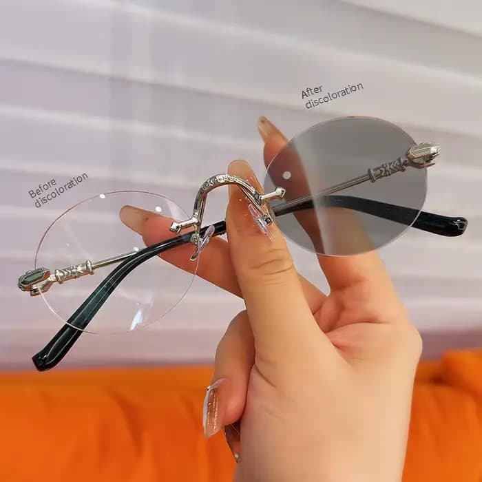 Lunettes photochromiques à la mode sans cadre pour myopie, pare-soleil d'extérieur pour femmes, Anti