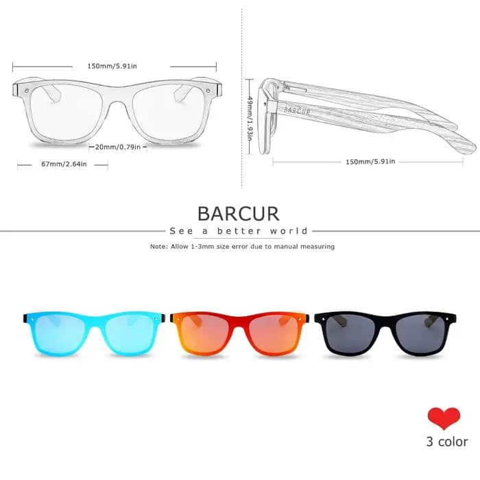 BARCUR luxe ombre de soleil hommes en bois lunettes de soleil UV400 mode carré lunettes de soleil fe