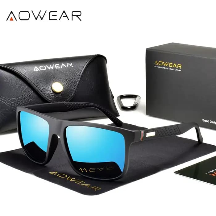 AOWEAR-Lunettes de soleil carrées unisexes pour femmes et hommes, lunettes polarisées miroir vintage