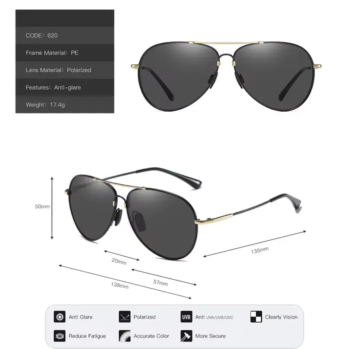VCKA-Lunettes de soleil Pilot pour hommes et femmes, lunettes carrées classiques polarisées, lunette