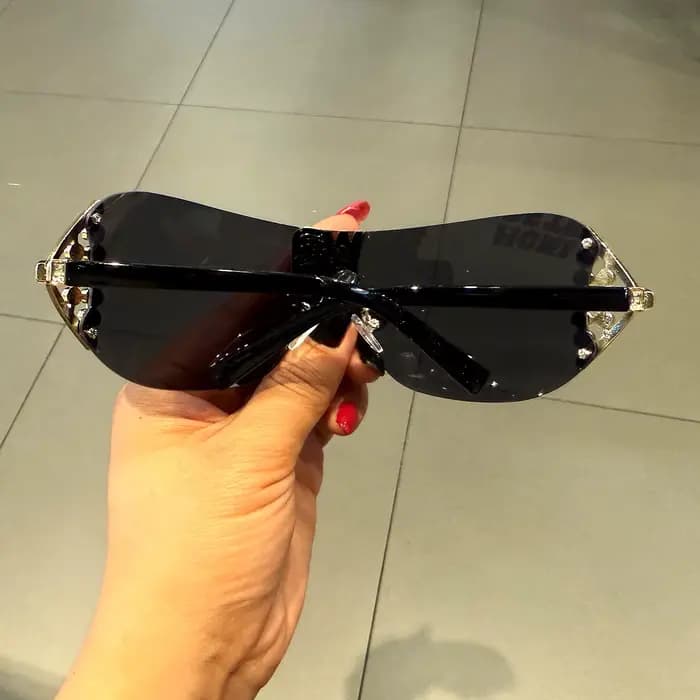 Lunettes de soleil de luxe y2k sans monture pour femmes, avec lettres en strass, de marque de stylis