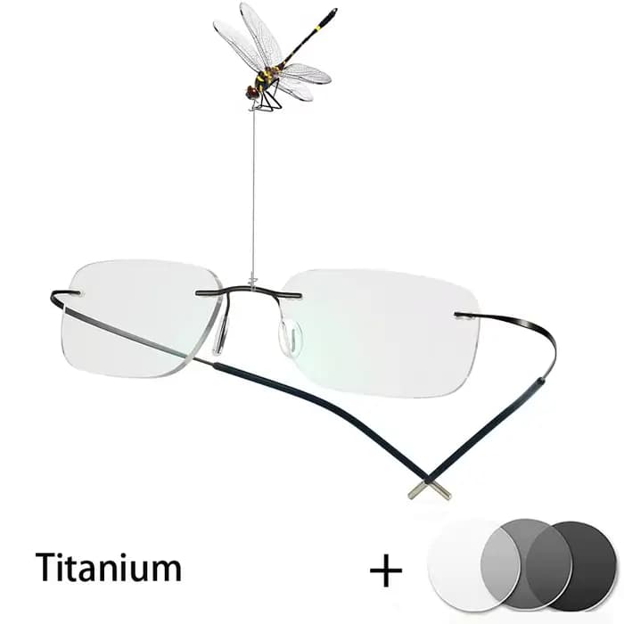 Lunettes sans monture en titane pour hommes et femmes, verres photochromiques gris pour myopie, opti