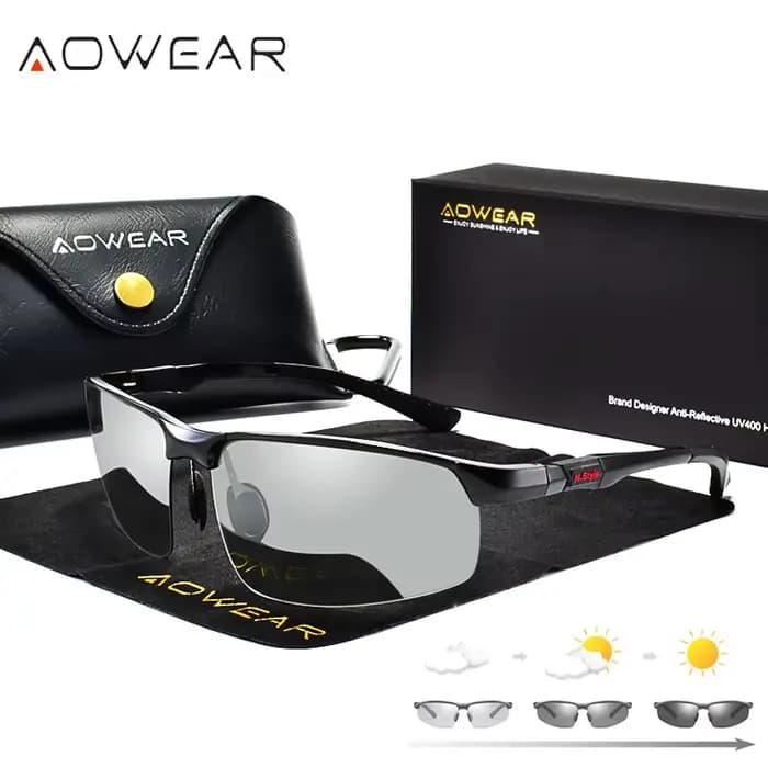 AOWEAR hommes photochromique polarisé sans monture lunettes de soleil hommes jour nuit conduite camé