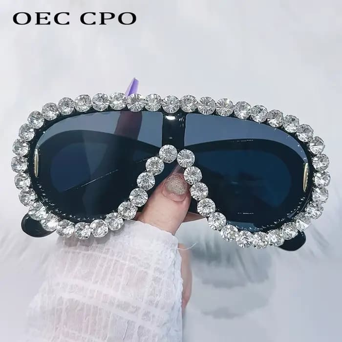Diamants brillants Y2K lunettes de soleil femmes luxe surdimensionné une pièce lunettes de soleil lu