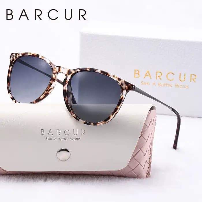 BARCUR-Lunettes de soleil à imprimé léopard pour femmes, monture ronde, verres dégradés TAC, polaris