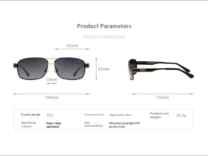 Audi UV400 lunettes de soleil rectangulaires polarisées lunettes pour hommes femmes conduite moto lu