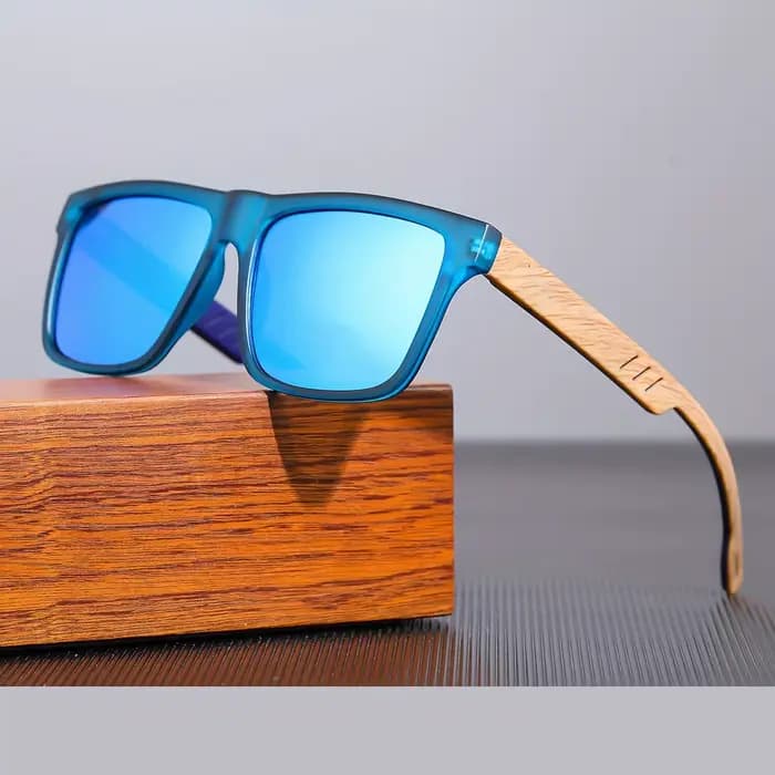 Lunettes de soleil carrées décontractées, Grain de bois, charnières à ressort, Protection UV400, uni