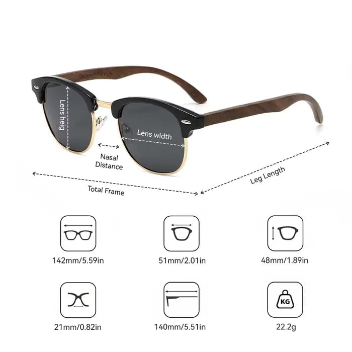 BARCUR-Lunettes de soleil polarisées en bois naturel faites à la main, pour hommes et femmes