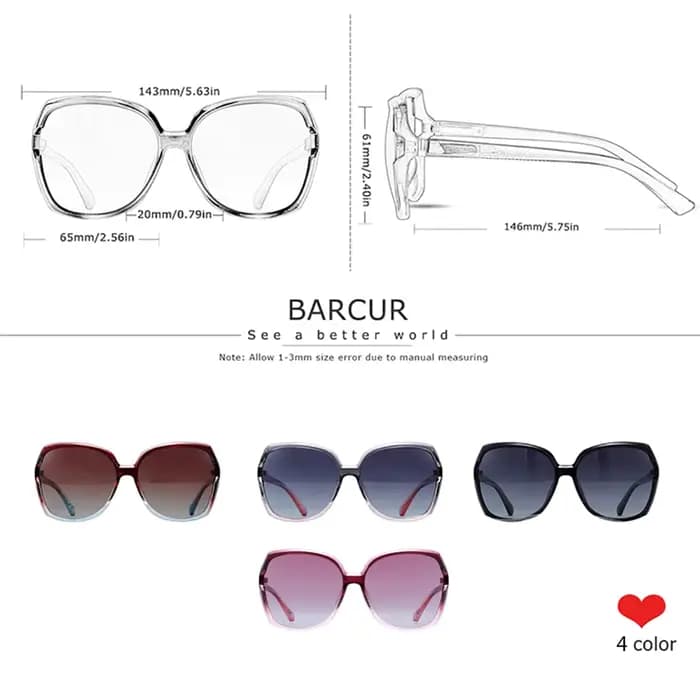 BARCUR-Lunettes de soleil polarisées pour femme, monture PC surdimensionnée, verres dégradés, access