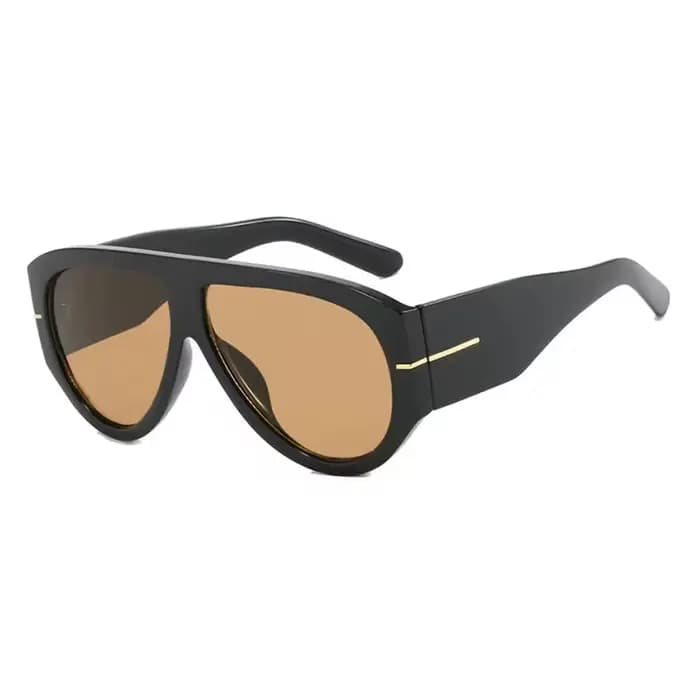 Lunettes de soleil ovales rétro de luxe pour femmes, monture large, couleur thé noir, style pilote c