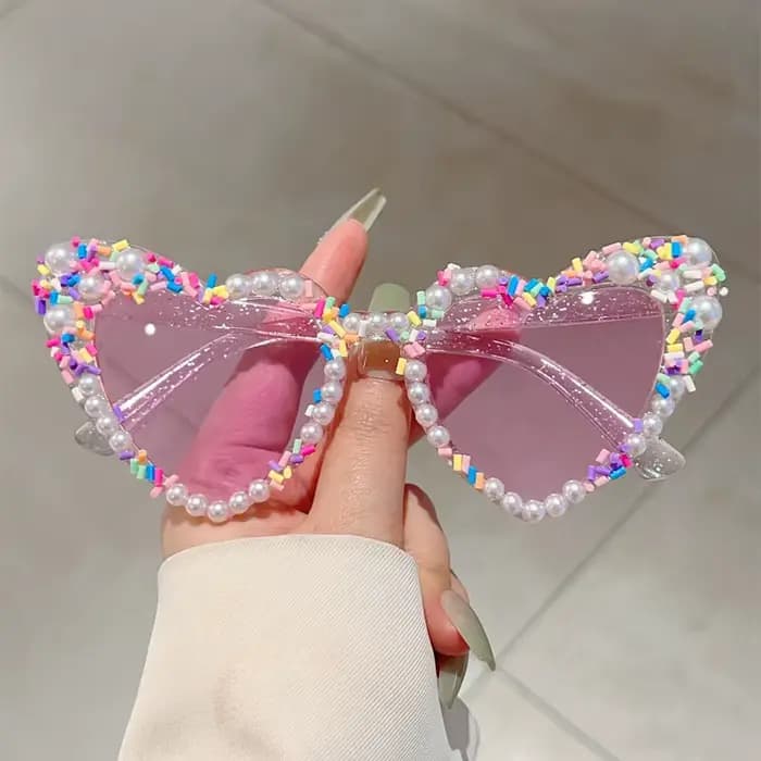 Lunettes de soleil en forme de cœur avec perles et saupoudrer, nuances décoratives multicolores mign