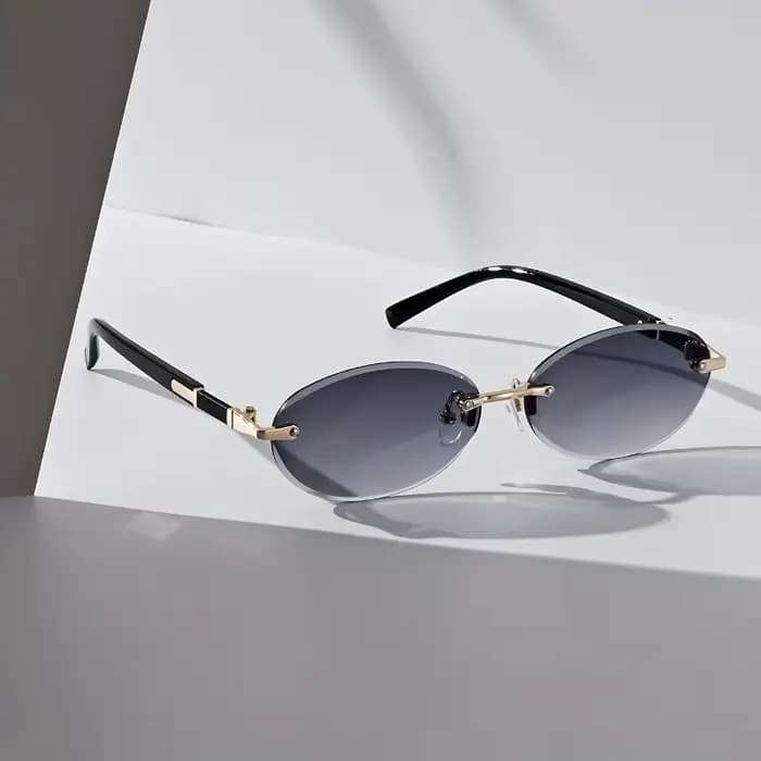 Lunettes de soleil ovales sans monture d'inspiration vintage pour hommes et femmes, avec accents de