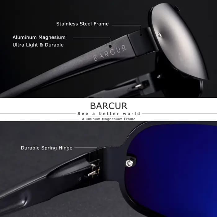 BARCUR – lunettes de soleil polarisées en aluminium et magnésium pour homme, protection UV400