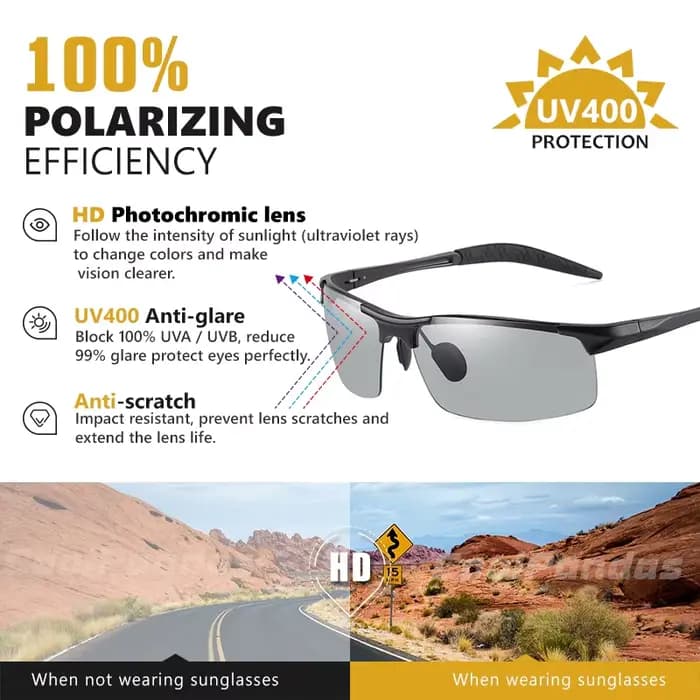 COOLPANDAS – lunettes de soleil polarisées photochromiques en aluminium pour hommes, anti-éblouissem