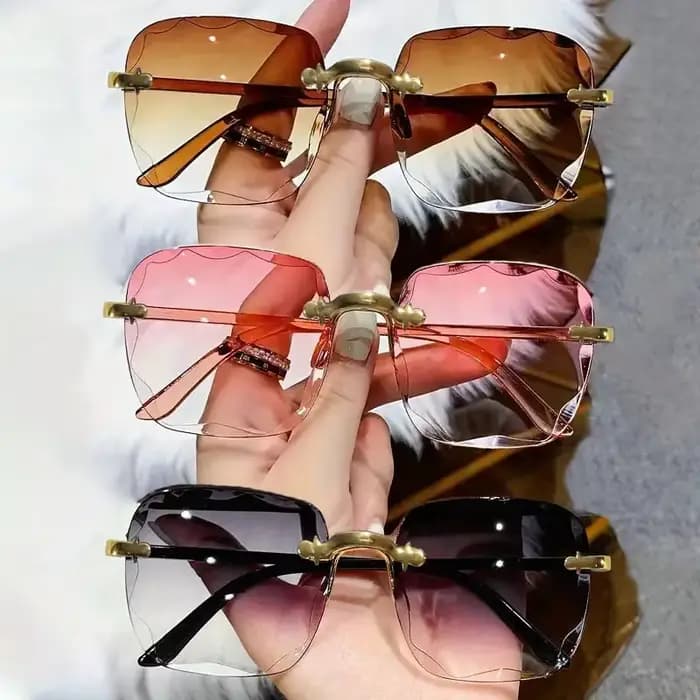 Lunettes de soleil carrées sans monture pour femmes et hommes, marque de luxe, styliste, été, rouge,