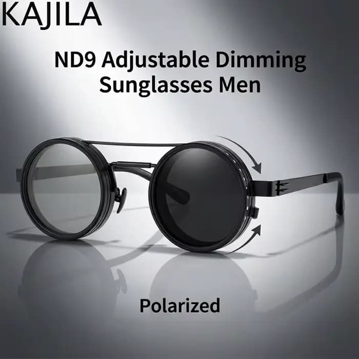 Lunettes de soleil polarisées rondes Steampunk ND9 à gradation réglable pour hommes 2026 Marque de l