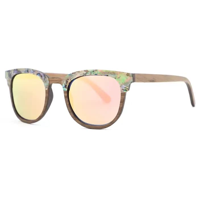 Lunettes de soleil en bois d'ormeau pour hommes et femmes, verres polarisés bleu glacier, lunettes d