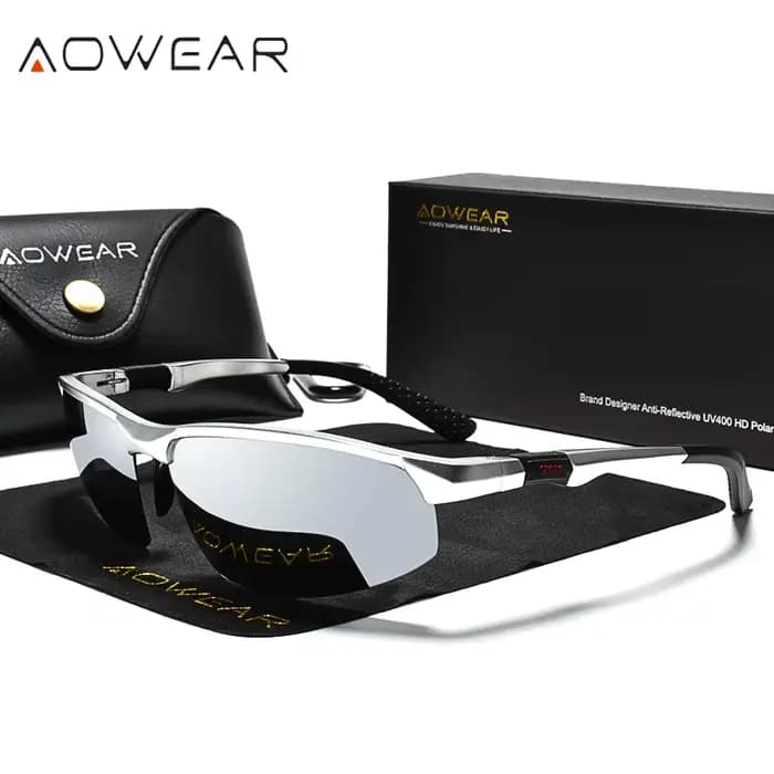 AOWEAR-Lunettes de soleil miroir sans monture pour hommes, lunettes de soleil polarisées, qualité de