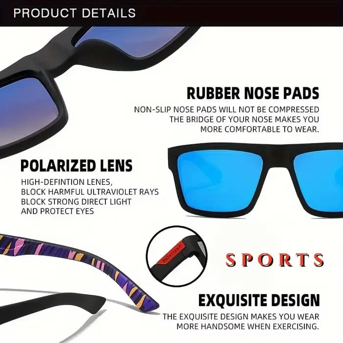Lunettes de soleil de sport polarisées carrées rétro, légères UV400 pour la pêche et la conduite, un