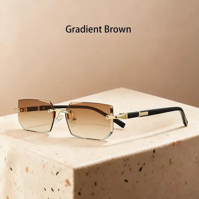 Lunettes de soleil de luxe sans monture à verres dégradés, style rectangulaire, pour hommes et femme