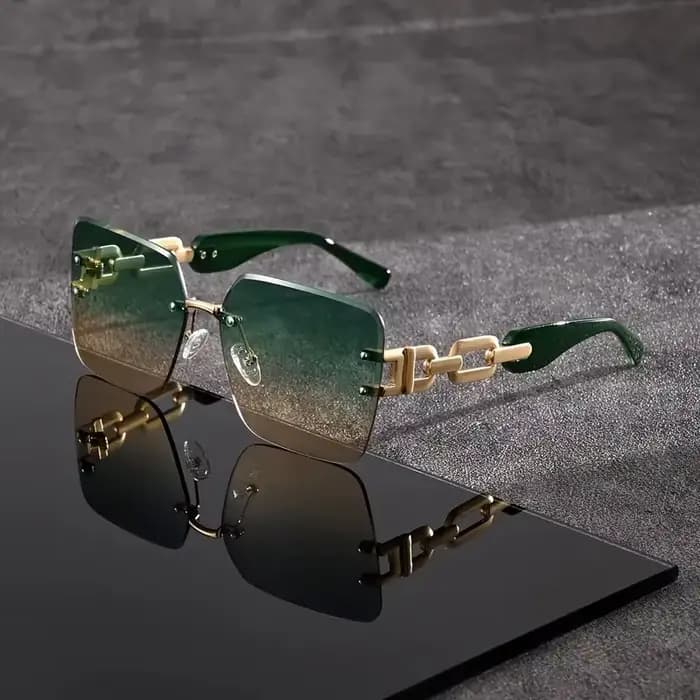 Lunettes de soleil de luxe surdimensionnées sans monture pour femme, style carré, vintage, de marque