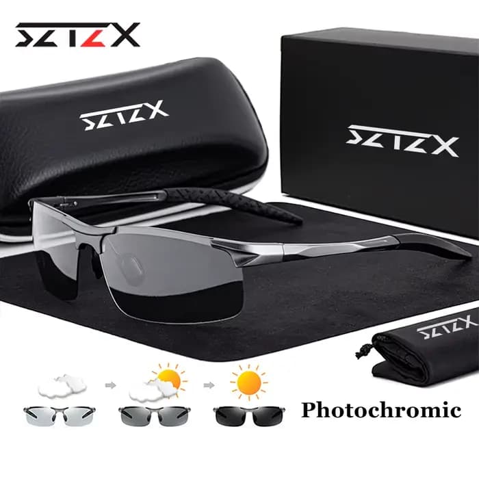 SZTZX-Lunettes de soleil photochromiques sans bords pour homme, polarisées, anti-UV, pour la conduit
