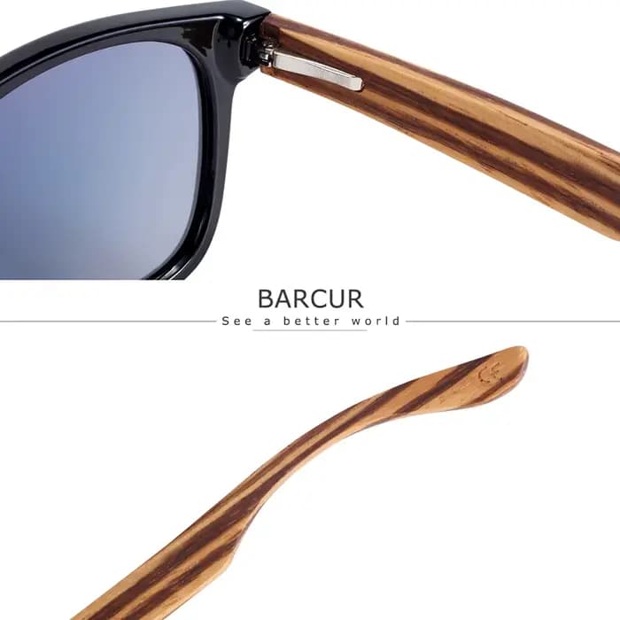 BARCUR-Lunettes de soleil en bois de zèbre naturel pour hommes et femmes, lunettes polarisées, verre