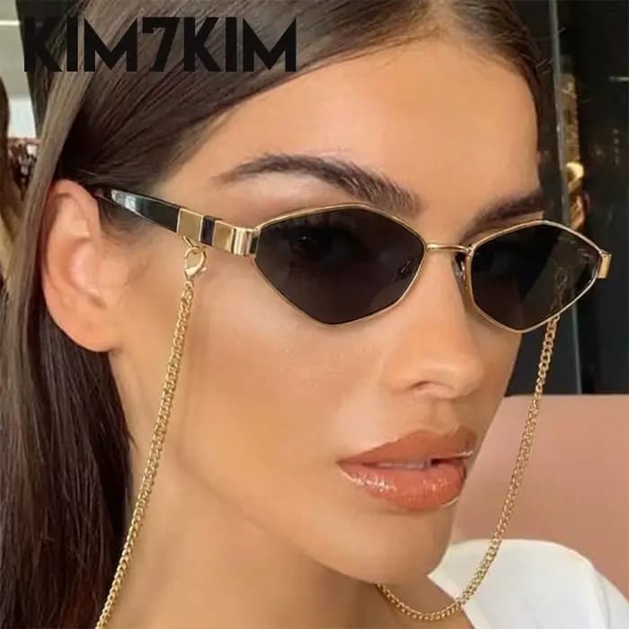 Petit Cadre Hexagonale lunettes de Soleil Femmes Avec Chaîne 2026 De Luxe Marque Vintage Punk Polygo