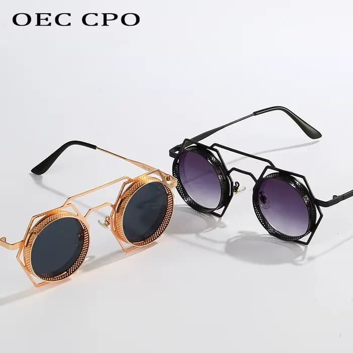 OEC CPO Steampunk lunettes de soleil rondes femmes hommes 2023 maille métallique personnalité lunett