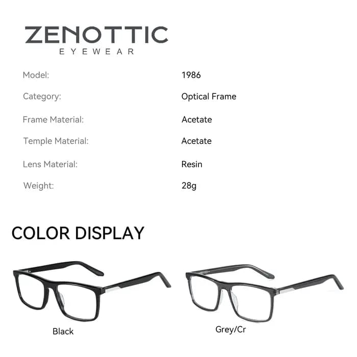 ZENOTTIC tendance lunettes optiques en acétate grand cadre carré solide épissage lunettes mode sans