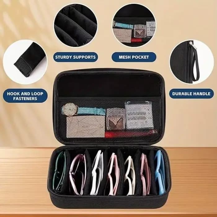 Boîte de rangement pour lunettes réglable à 6/7 compartiments | Organisateur de lunettes portable
