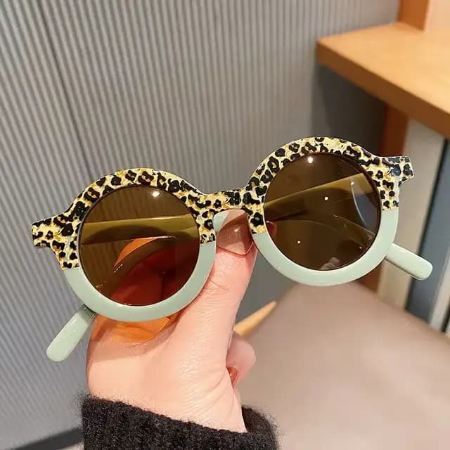 Enfants mignon dessin animé lunettes de soleil rondes fille garçon léopard Double couleur Vintage lu