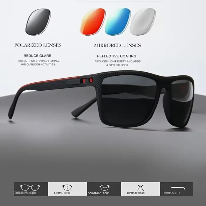 Lunettes de soleil polarisées carrées de qualité supérieure – Conception de charnière à ressort, aju