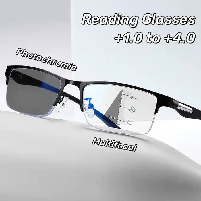 Lunettes de lecture photochromiques multifocales progressives pour hommes, anti-lumière bleue, lunet