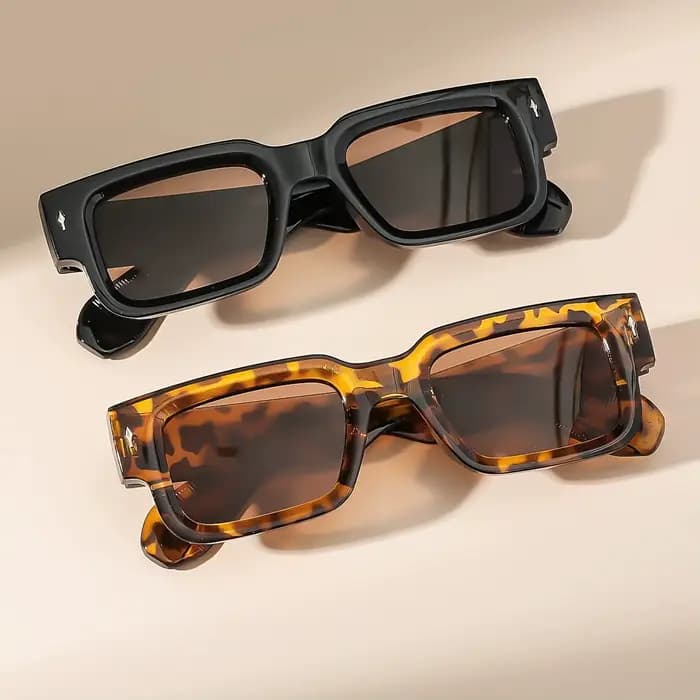 Lunettes de soleil carrées rétro unisexes, 1 pièce, Protection UV classique, monture en plastique, p