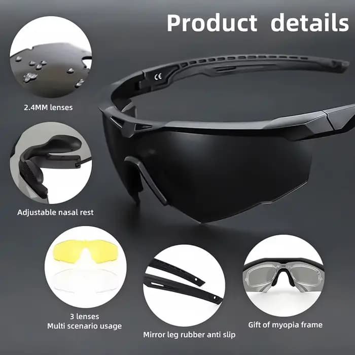 Lunettes tactiques militaires CS Airsoft lunettes de tir coupe-vent HD 3 lentilles Motocross moto al