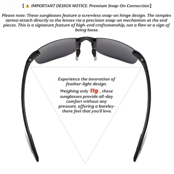 Lunettes de soleil polarisées sans cadre TR90 ultra légères 11 g – Coupe flexible et confortable, fo