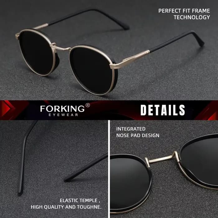 FORKING – lunettes de soleil rétro à monture ronde pour hommes, polarisées, protection UV400, access