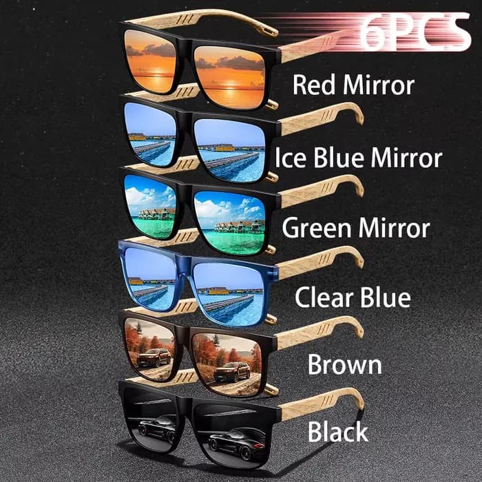 Lunettes de soleil carrées classiques pour hommes et femmes, 6 pièces, pour la conduite, la pêche, l