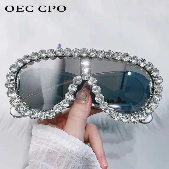 Diamants brillants Y2K lunettes de soleil femmes luxe surdimensionné une pièce lunettes de soleil lu
