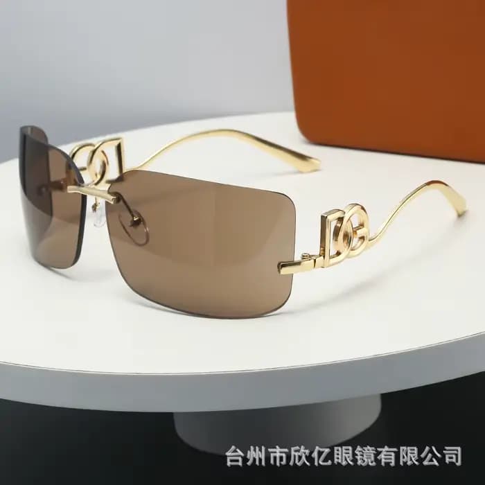 Lunettes de soleil carrées sans monture pour femmes et hommes, branches en métal doré, protection UV