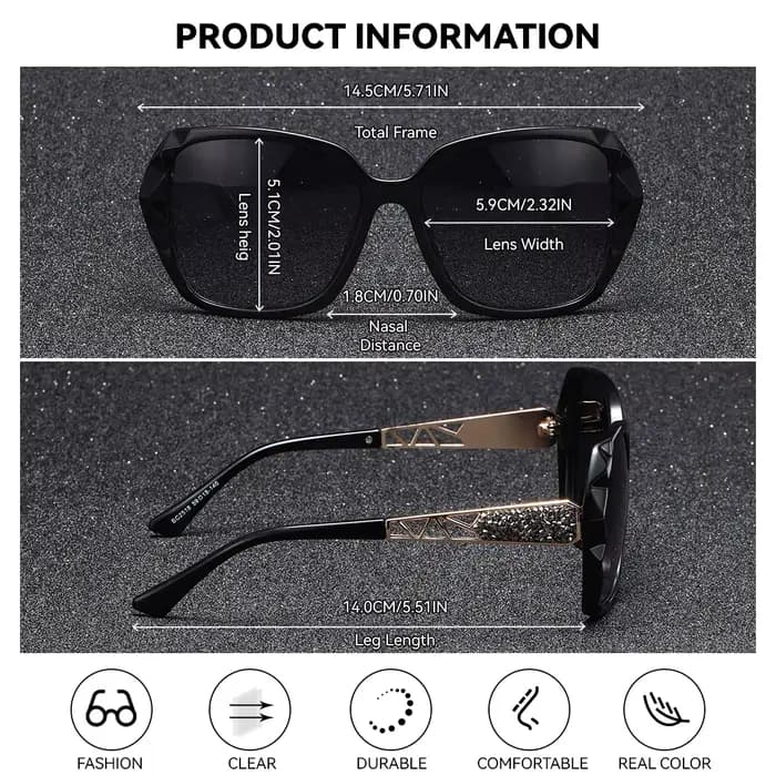 BARCUR-Lunettes de soleil carillon pour femmes, polarisées, papillon, PC, transparent, grand cadre,