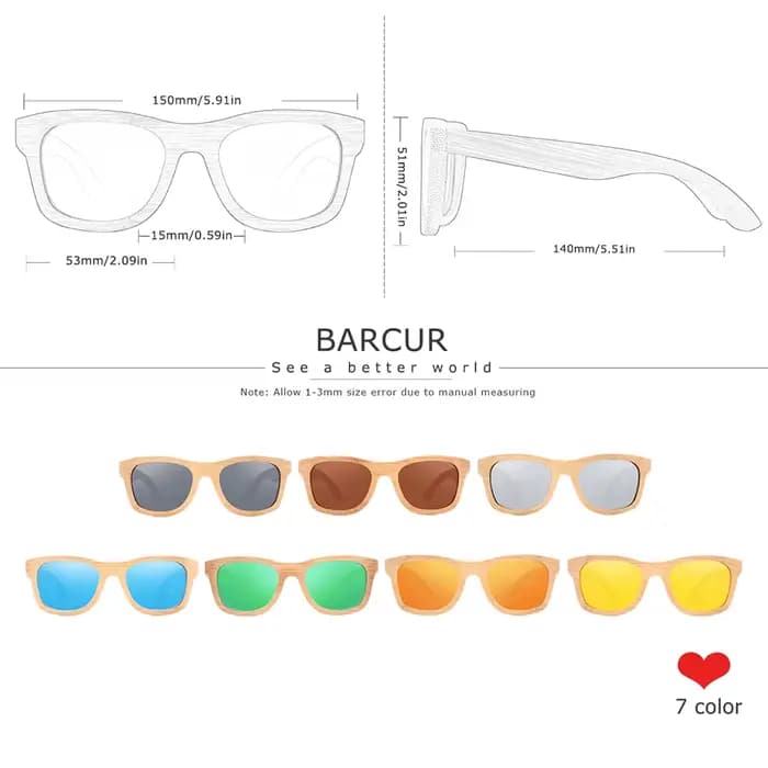 BARCUR-Lunettes de soleil rétro pour hommes et femmes, polarisées, en bambou, faites à la main, en b