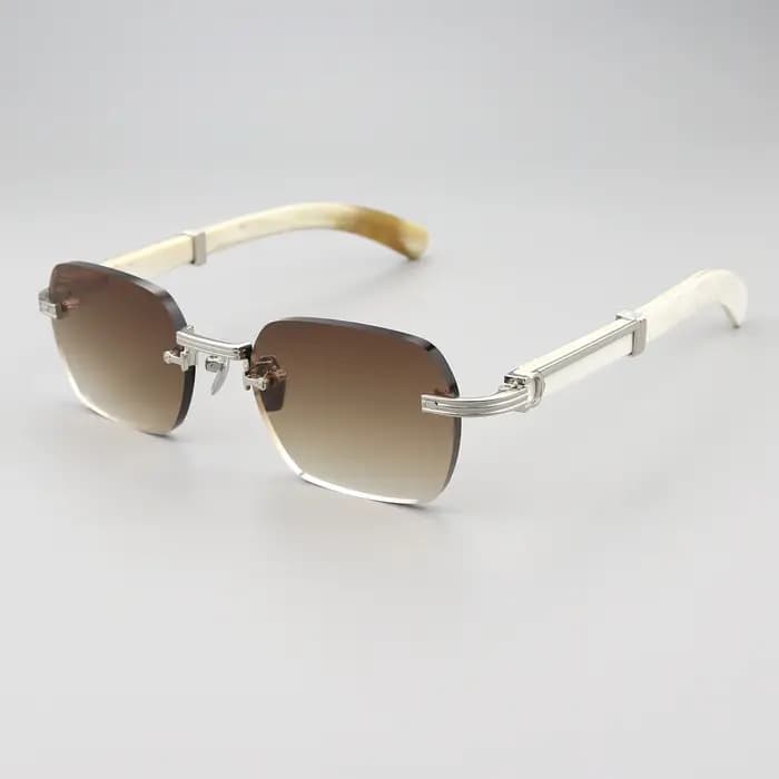 Lunettes de soleil en corne faite à la main PENG avec design sans cadre, protection UV400, affaires