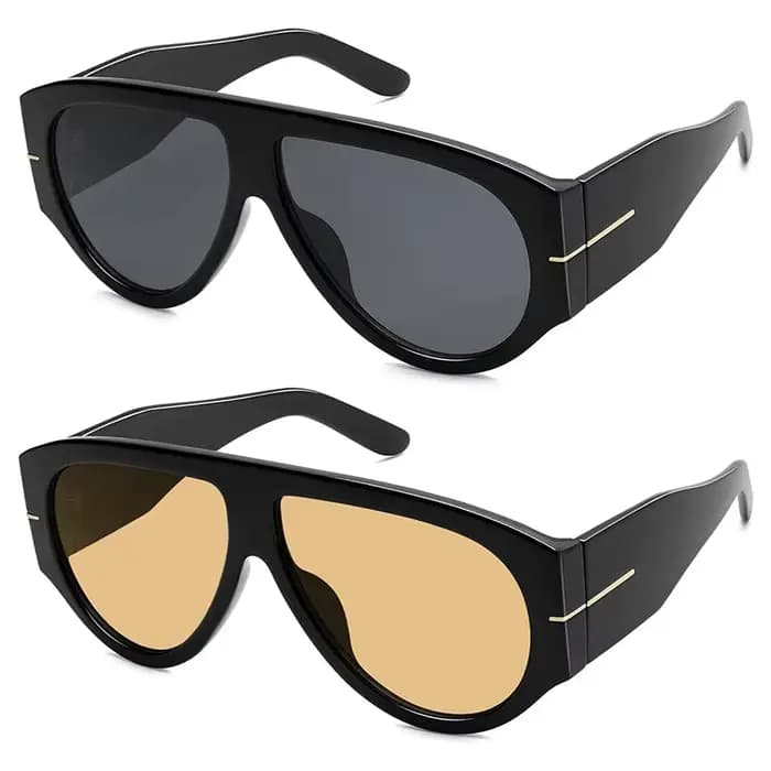Lunettes de soleil ovales rétro de luxe pour femmes, monture large, couleur thé noir, style pilote c