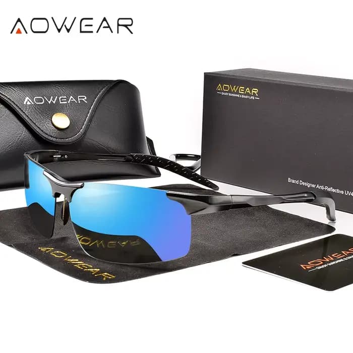 AOWEAR-Lunettes de soleil polarisées sans monture pour hommes, lunettes de conduite en aluminium, st