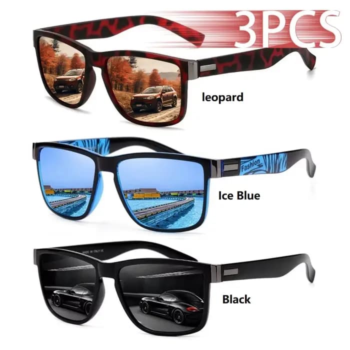 Lunettes de soleil carrées classiques UV400 pour hommes et femmes, 3 pièces, pour la conduite, la pê