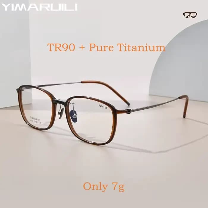YIMARUILI Ultra-léger mode TR90 lunettes hommes pur titane décoration rétro rond optique Prescriptio